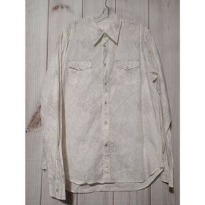 Guess Shirt Men's Extra Large Cream Gray Snap Front Long Sleeve‎